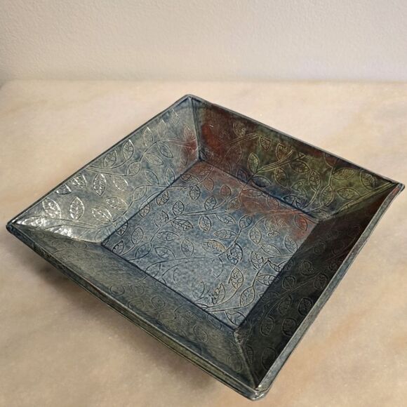Handcrafted Glazed Pottery Trinket Tray Candy dish Bowl In Blue Floral - Picture 1 of 12